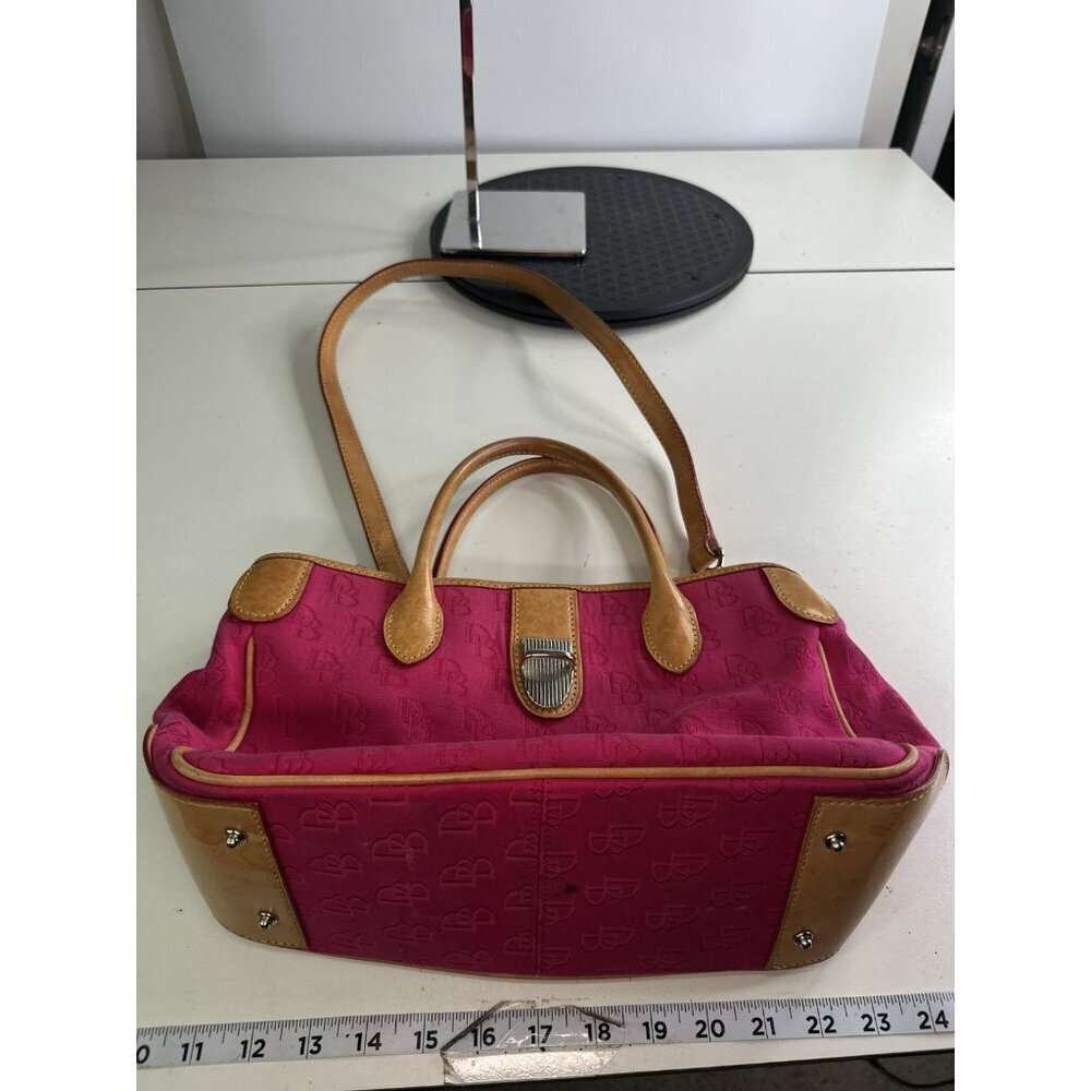 Dooney & Bourke Pink Signature Monogram Tan Leather Buckle Closure Handbag - Picture 12 of 14